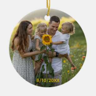 Anpassad dubbelsidig familj Två Foto Jul Cer Julgransprydnad Keramik