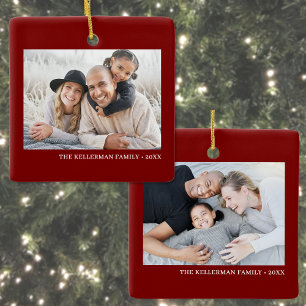 Anpassad dubbelsidig familj Två Foto Jul Julgransprydnad Keramik