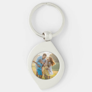 Anpassad dubbelsidig familj Två Foto Jul Ker Swirl Silverfärgad Nyckelring