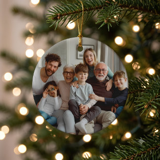 Anpassad dubbelsidig familjefoto jul runt julgransprydnad keramik