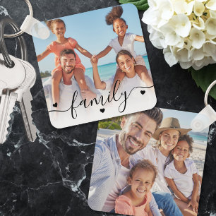 Anpassad dubbelsidig familjefoto med två bilder nyckelring