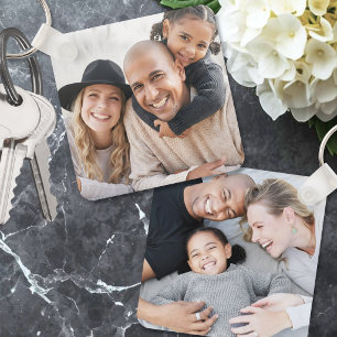 Anpassad dubbelsidig familjefoto med två bilder nyckelring