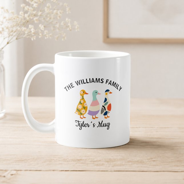 Anpassad Duck Family om 3 Mugg med Namn (Custom Duck Family of 3 Mug with Name)