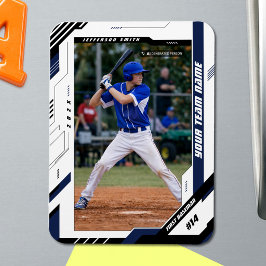 Anpassad Dynamisk Blå Baseballspelare Foto Magnet