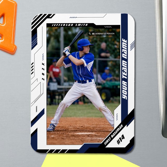 Anpassad Dynamisk Blå Baseballspelare Foto Magnet (Turn Your Favorite Baseball Photo into a One-of-a-Kind Keepsake Magnet)