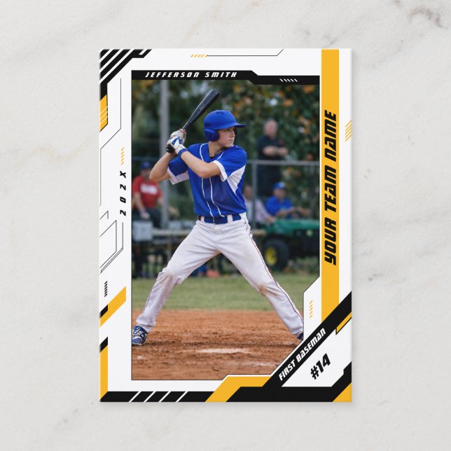 Anpassad dynamisk gul baseballkort för spelare (Framsida)