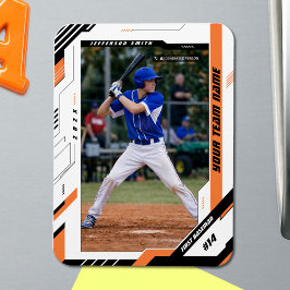 Anpassad Dynamisk Orange Baseballspelarfoto Magnet