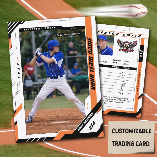 Anpassad Dynamisk Orange Basebollspelare Trading C (Celebrate your season with a custom baseball trading card made just for you.)