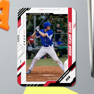Anpassad Dynamisk Röd Basebollspelare Foto Magnet