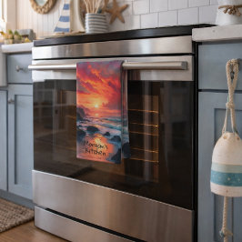 Anpassad Eldig Solnedgångskust – Havsklippor Kökshandduk