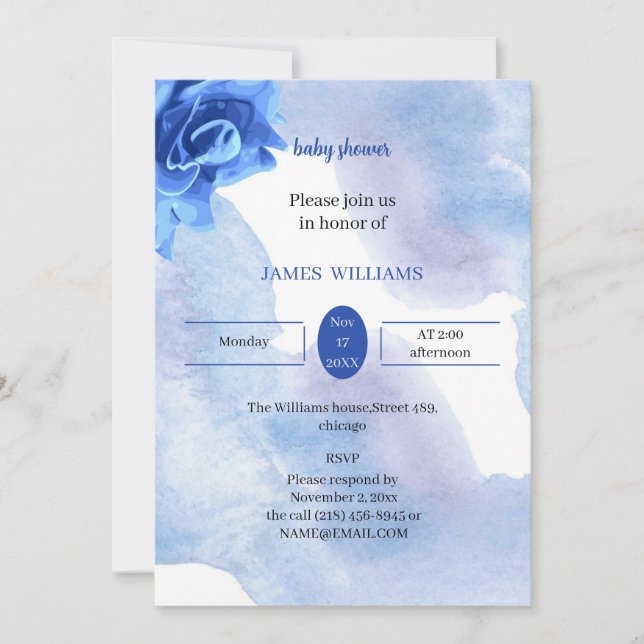 Anpassad elegant Blue Flower Baby Shower Inbjudningar (Framsida)