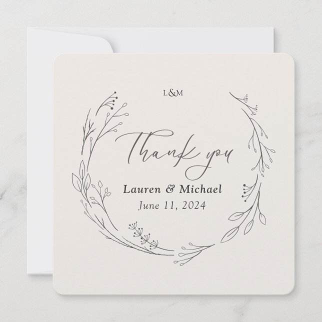 Anpassad Elegant Botanisk Krans Bröllop Tacksamhet Tack Kort (Framsida)