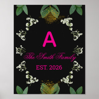 Anpassad Elegant Botanisk Monogramutskrift Poster