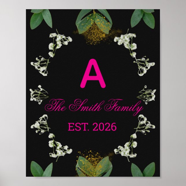Anpassad Elegant Botanisk Monogramutskrift Poster (Framsidan)