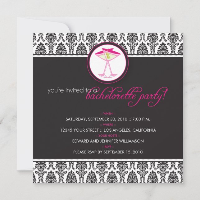 :anpassad: Elegant Damask Cocktail Party Inbjudan_ Inbjudningar (Framsida)