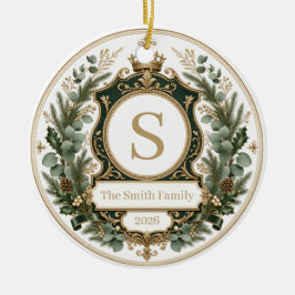 Anpassad Elegant Familjenamn Monogram Julgransprydnad Keramik