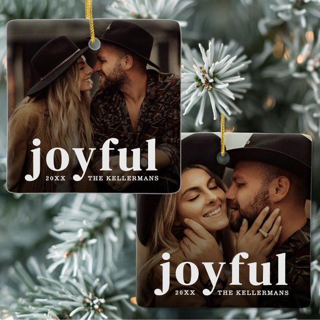 Anpassad Elegant Glädjefullt Foto Julgransprydnad Keramik (Custom Elegant Joyful Photo Ceramic Ornament )