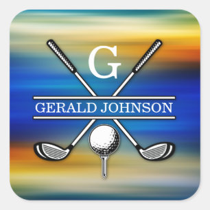 Anpassad Elegant Golf Monogram Design Fyrkantigt Klistermärke