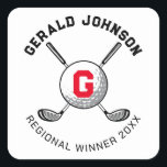 Anpassad elegant golfmonogramdesign fyrkantigt klistermärke<br><div class="desc">Minimalistisk anpassad elegant golfmonogramdesign av Edward Eksi. Enkel modifiering av INITIALER och TEXTER för dina behov.</div>