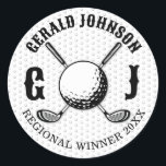 Anpassad elegant golfmonogramdesign runt klistermärke<br><div class="desc">Minimalistisk anpassad elegant golfmonogramdesign av Edward Eksi. Enkel modifiering av INITIALER och TEXTER för dina behov.</div>
