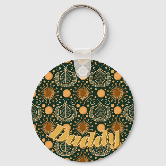 Anpassad Elegant Guld Boho Ornamental Mönster  Nyckelring (Framsida)