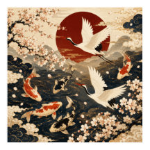 Anpassad Elegant Japansk Koi & Trana Konstaffisch