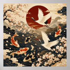 Anpassad Elegant Japansk Koi & Trana Konstaffisch Poster