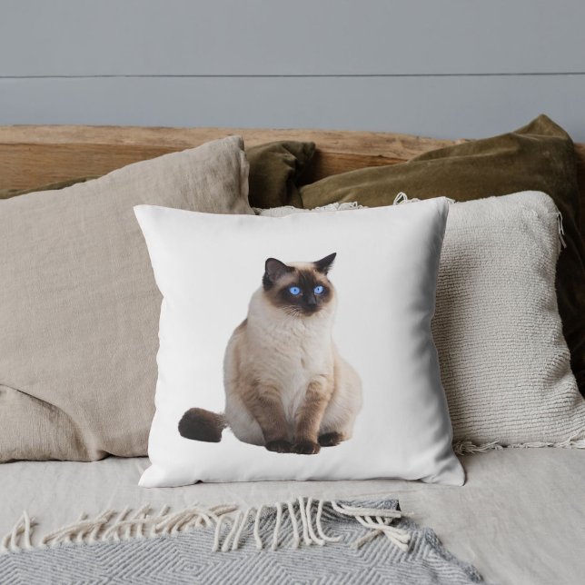 Anpassad Elegant Kattälskare Siamkat Foto Vit Kudde (Skapare uppladdad)