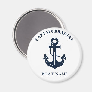 Anpassad Elegant Marin Kapten och Båtnamn Magnet