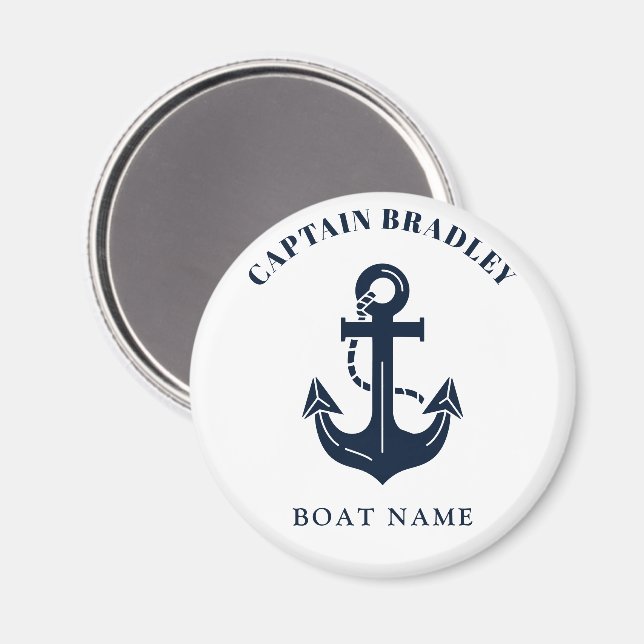 Anpassad Elegant Marin Kapten och Båtnamn Magnet (Front/Back)