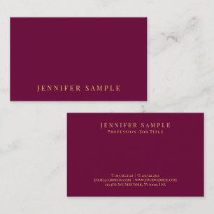 Anpassad Elegant Modern Burgunderröd Guldtext Visitkort