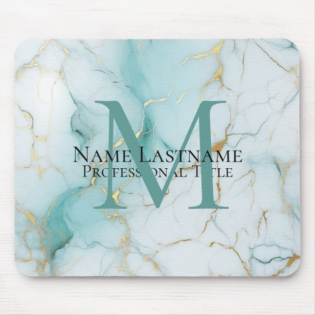 Anpassad Elegant Monogram Aqua Marmor Musmatta (Framsidan)