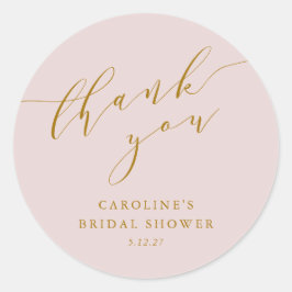 Anpassad Elegant Rosa Skrift Tack Bröllopsdusch Runt Klistermärke