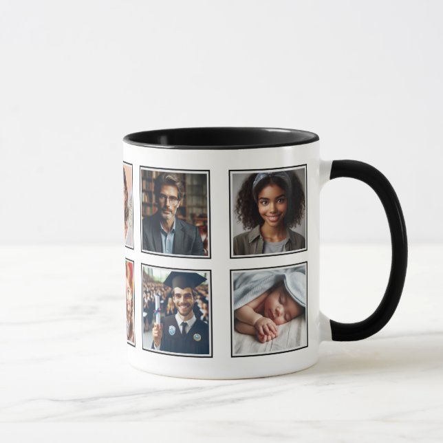 Anpassad Elegant tio Photo Collage Black White Mugg (Höger)