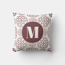 Anpassad Elegant Vinröd Cirkulär Mönster Monogram Kudde