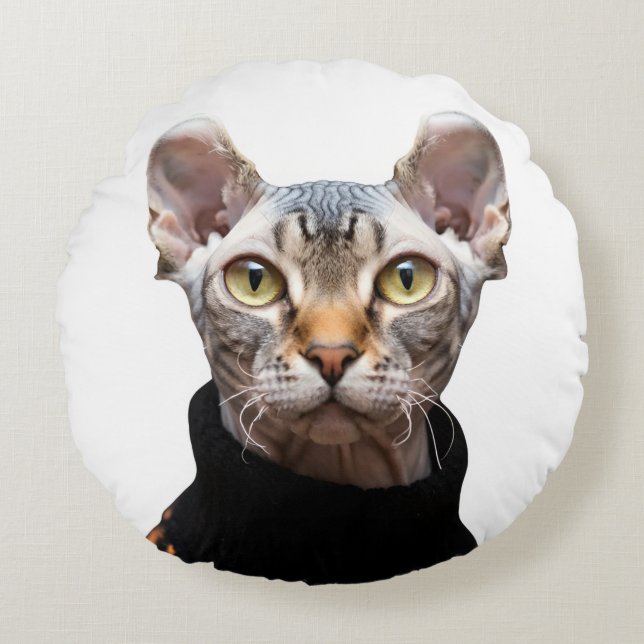 Anpassad Elf Sphynx Katt Foto  Rund Kudde (Framsidan)