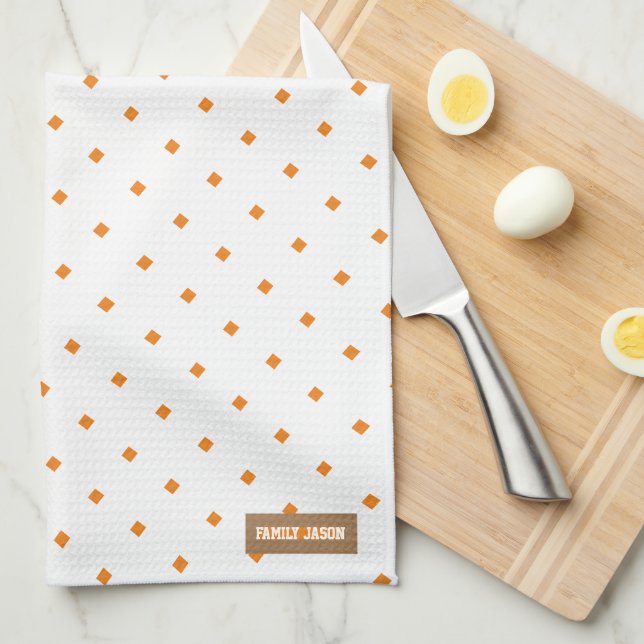 Anpassad engramdiamanter med vit orange mönster kökshandduk (Vikt i Fjärdedel)