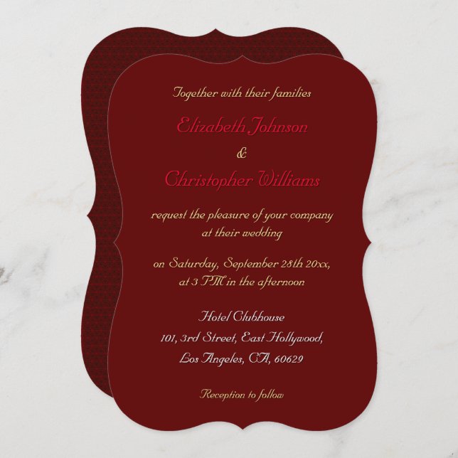 Anpassad Enkel Elegant Bracket Bröllopsinbjudan Inbjudningar (Fram/baksida)