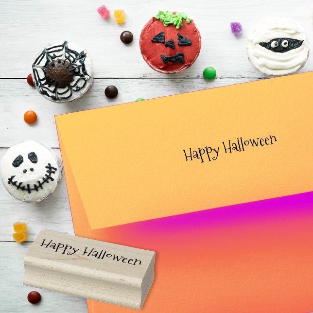Anpassad Enkel Glad Halloween Hälsning Rolig Skrif Stämpel (Custom Simple Happy Halloween Greetings Fun Script Rubber Stamp)