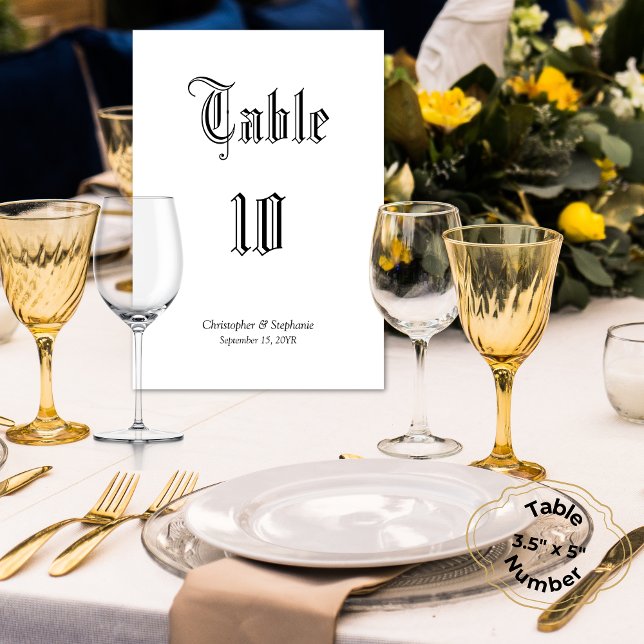 Anpassad enkel, klassiskt säte för tidningar Stil Bordsnummer (Unique Newspaper Style Wedding Table Numbers Black Calligraphy)