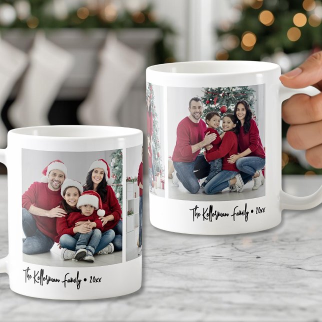 Anpassad Enkel Skript Familj 3 Foto Present Kaffemugg (Custom Simple Script Family 3 Photo Gift Coffee Mug)