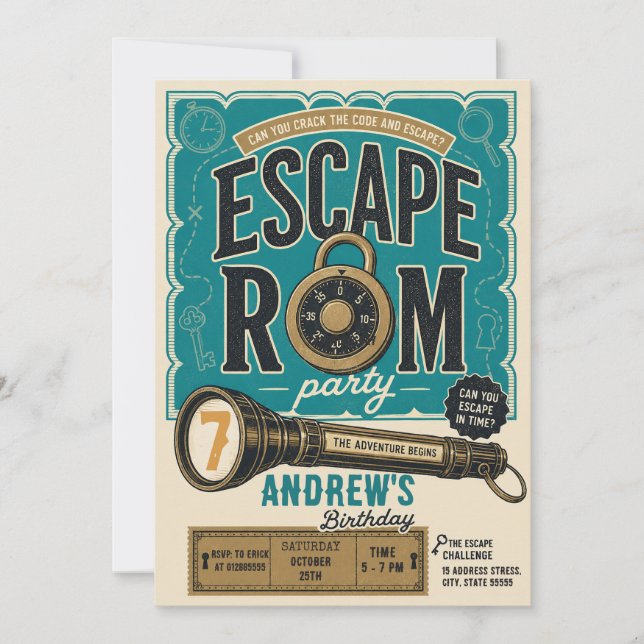 Anpassad Escape Room födelsedagsfest för barn Inbjudningar (Framsida)