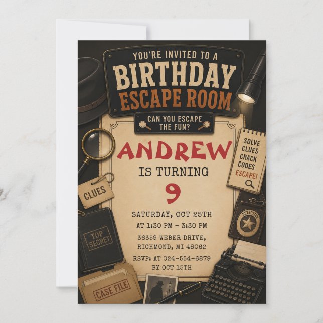 Anpassad Escape Room Födelsedagsfest Inbjudningar (Framsida)