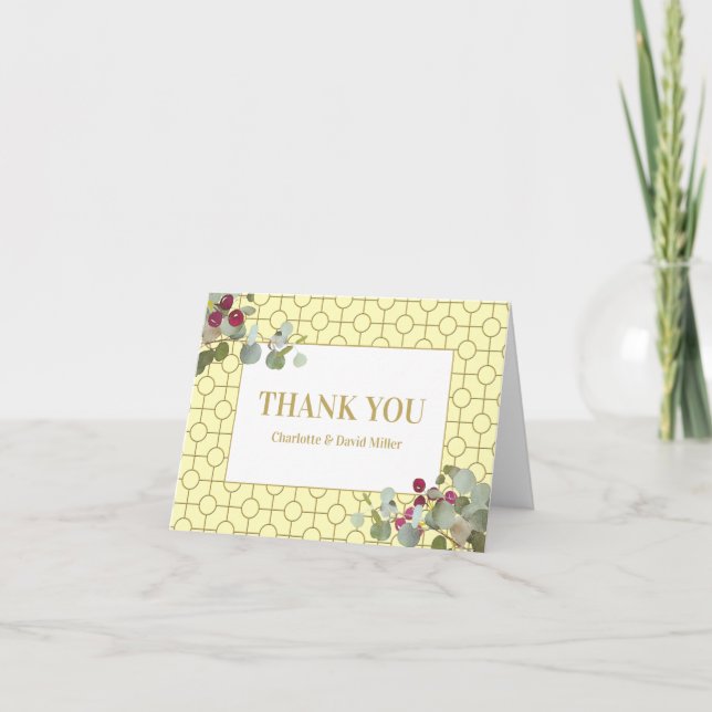 Anpassad Eukalyptus- och Bärbröllop Tackkort (Framsida)