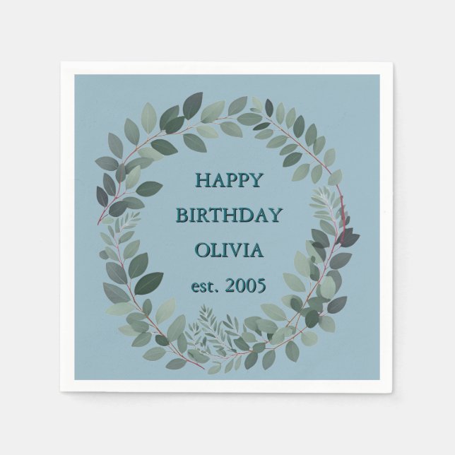 Anpassad Eukalyptus Vattenfärg Blad ljusblå Pappersservett (Framsidan)