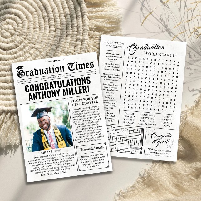 Anpassad examensannonskort tidningskort julkort (Custom Graduation Newspaper, Graduation Announcement Card)