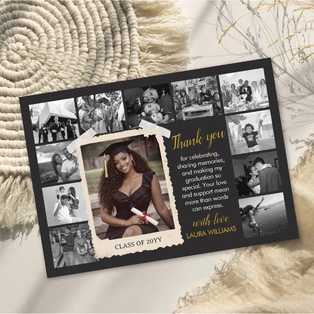 Anpassad examenspresentkort, Retro-fotokollage  Tack Kort (Custom Graduation Favor Card, Retro Photo Collage Thank You Card)
