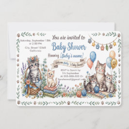 Anpassad Excentrisk Katt-tema Baby Shower-inbjudan Inbjudningar