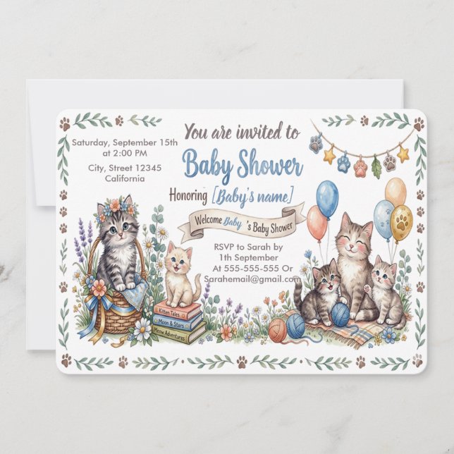 Anpassad Excentrisk Katt-tema Baby Shower-inbjudan Inbjudningar (Framsida)