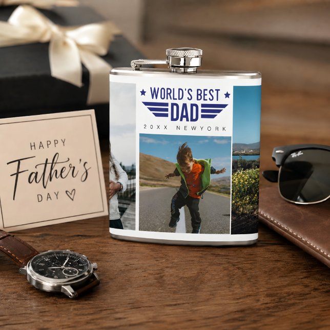 Anpassad fadersdag & familjefoto collage kolv fickplunta (Custom photo Father's Day Flask. )